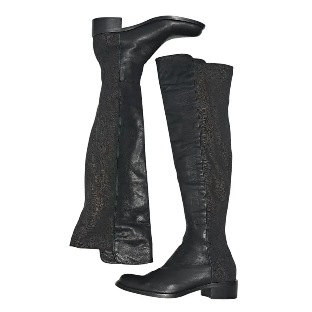 Sesto Meucci Leather Riding Slouchy Knee High Phyton Print Gothic Boots Size 7